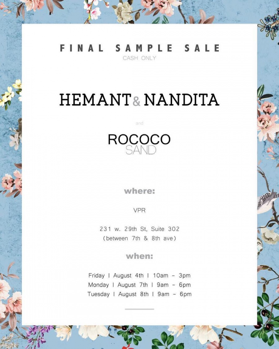 Hemant and Nandita x Rococo Sand Sample Sale