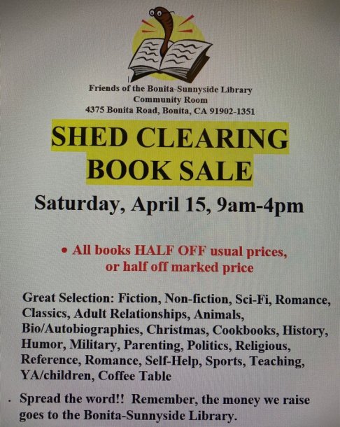 Friends of the Bonita-Sunnyside Library HUGE Shed-clearing Book Sale