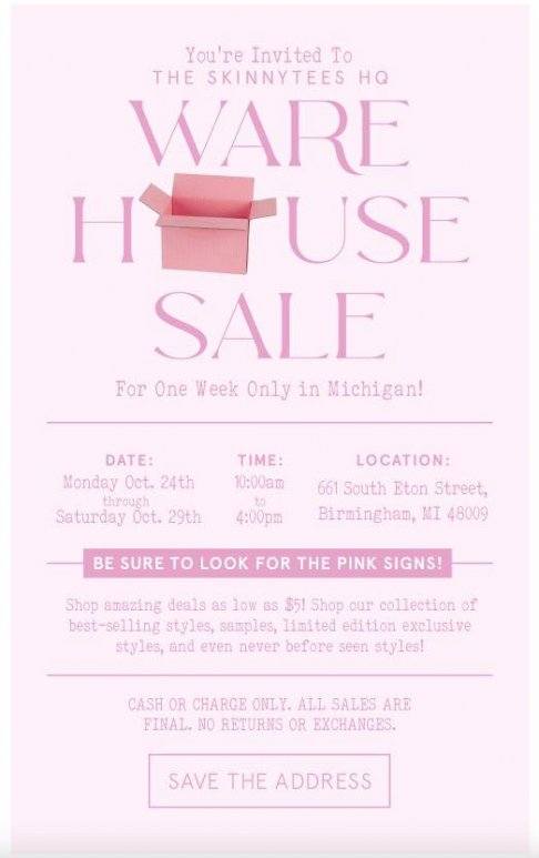 Skinnytees Warehouse Sale