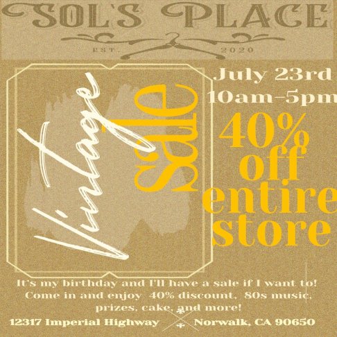Sol's Place Thrift and Vintage Store Birthday Sale