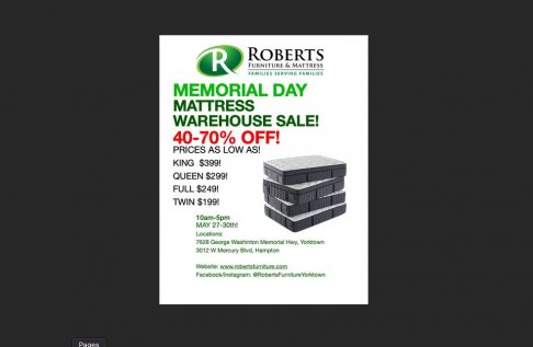 Roberts Furniture Memorial Day Warehouse Mattress Sale